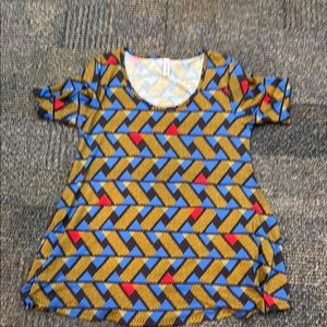 Lularoe Women’s XS blue red and gold geometric top